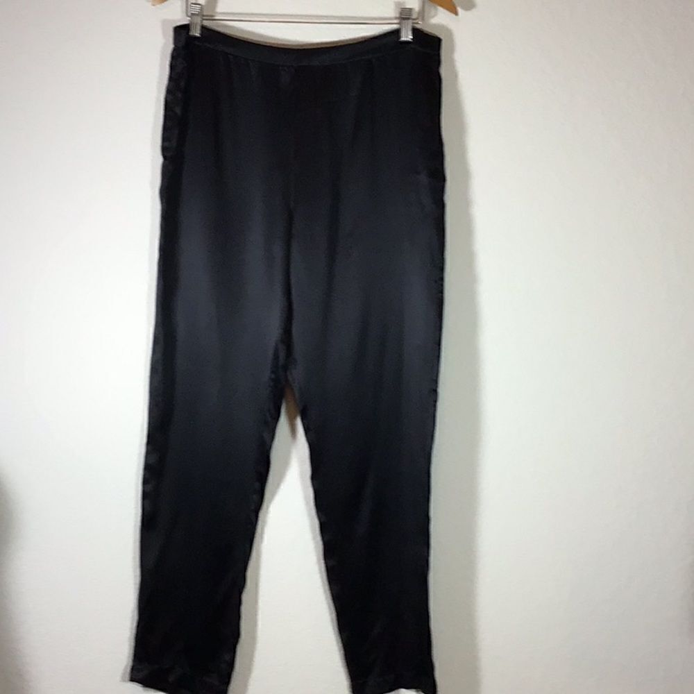 Mary Jo Bruno Neiman Marcus Pants Black Silk Loungewear Elastic Waist Size 12P